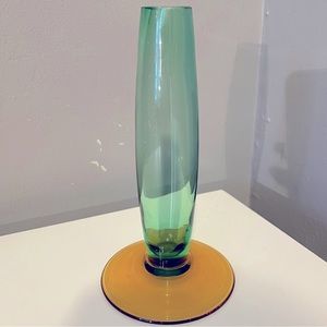 Tall, Skinny Green Glass Vase. Single Stem 7” Small Glass Vase, Green and Yellow